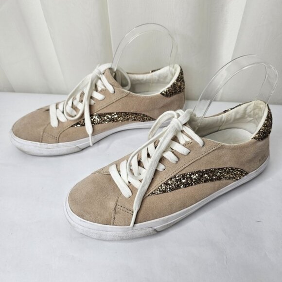 Madewell Sidewal Low-Top Sneaker Beige Suede Leather With Glitter Accent Size 8 - Picture 3 of 10